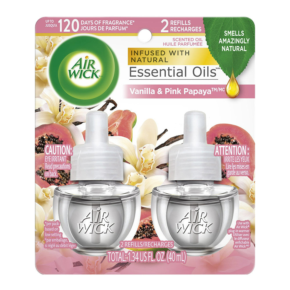 Air Wick Plug in Scented Oil Refill, Vanilla and Pink Papaya Air Freshener Essential Oils, 2 Ct